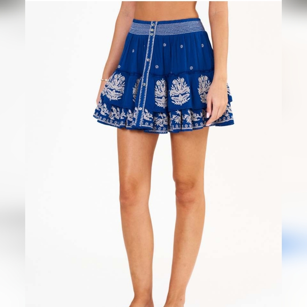 M.A.B.E. MABE Mina Blue Embroidery Mini Skirt Sz L